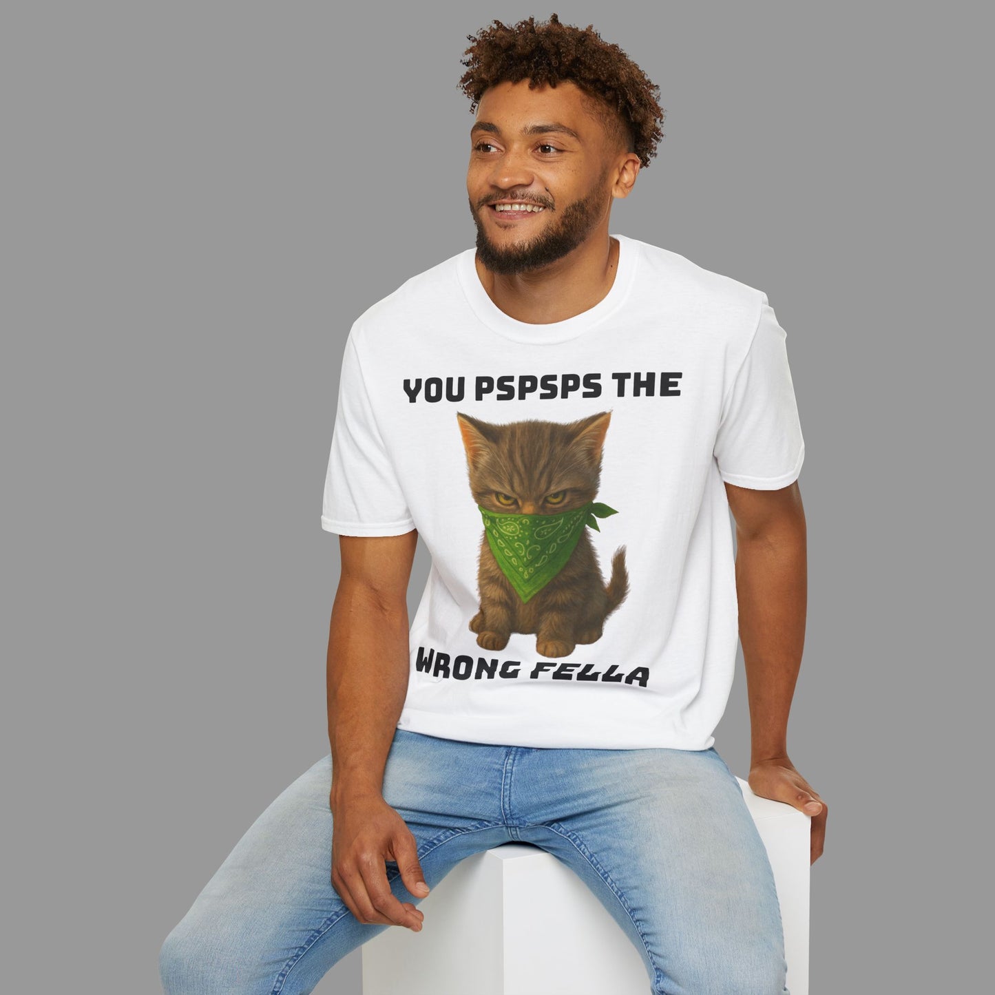PAWSUPREMACY – Funny Cat T Shirt with Green Bandana Cool Gangster Style Graphic Tee for Cat Lovers and Pet Owners