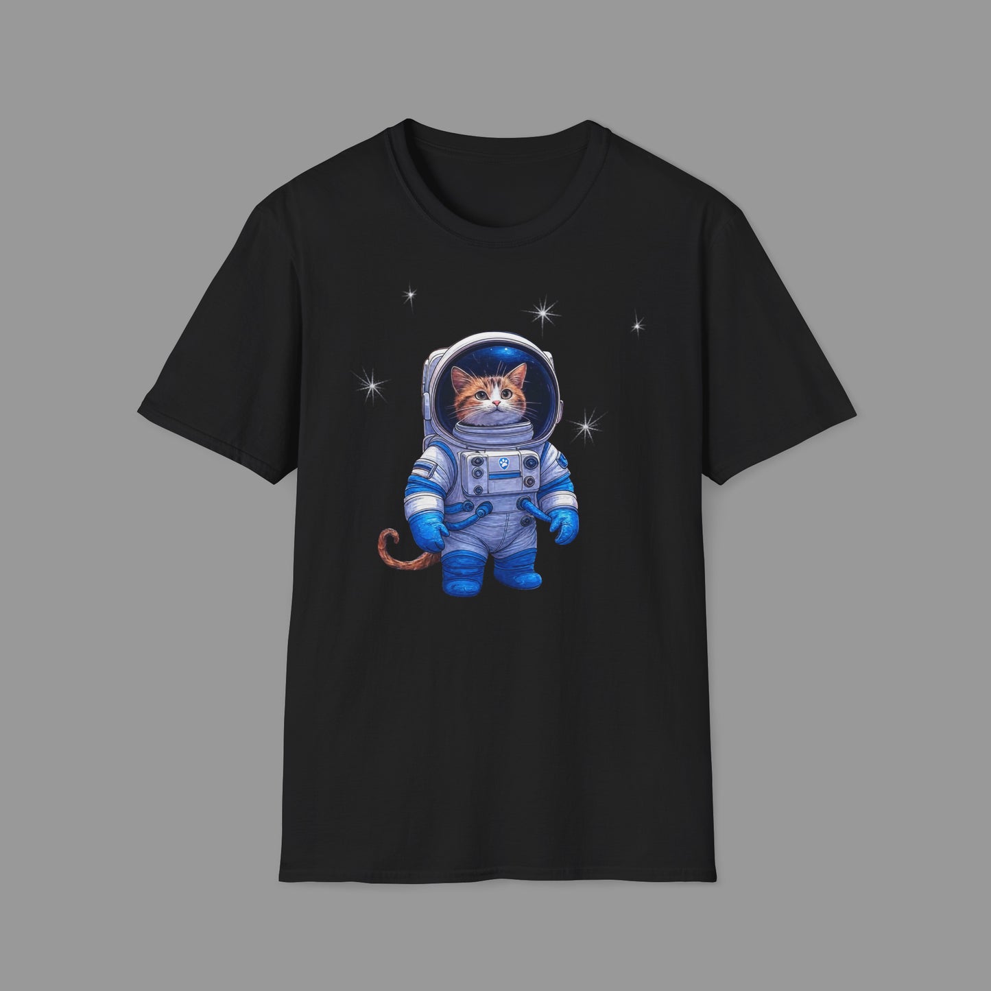 PAWSUPREMACY - Cute Cat Astronaut T Shirt with Stars and Galaxy Space Inspired Graphic Tee for Cat Lovers