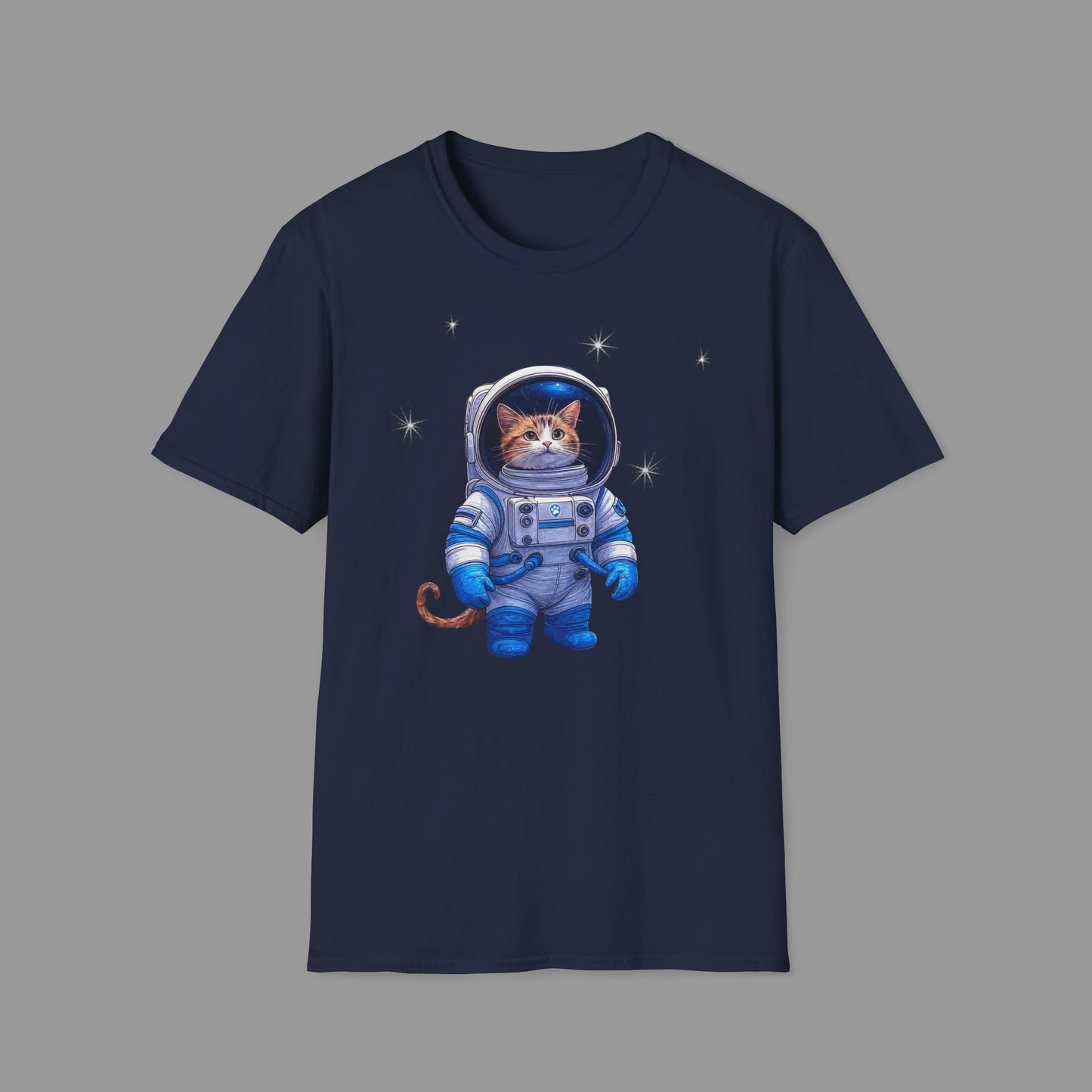PAWSUPREMACY - Cute Cat Astronaut T Shirt with Stars and Galaxy Space Inspired Graphic Tee for Cat Lovers