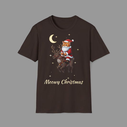 PAWSUPREMACY – Funny Christmas Cat T-Shirt with Santa Kitty and Reindeer | Meowy Christmas Holiday Graphic Tee for Cat Lovers.