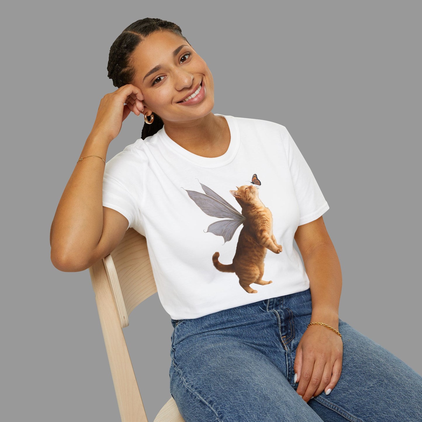 PAWSUPREMACY - Cute Fairy Cat T-Shirt with Butterfly Design Whimsical Animal Lovers Tee