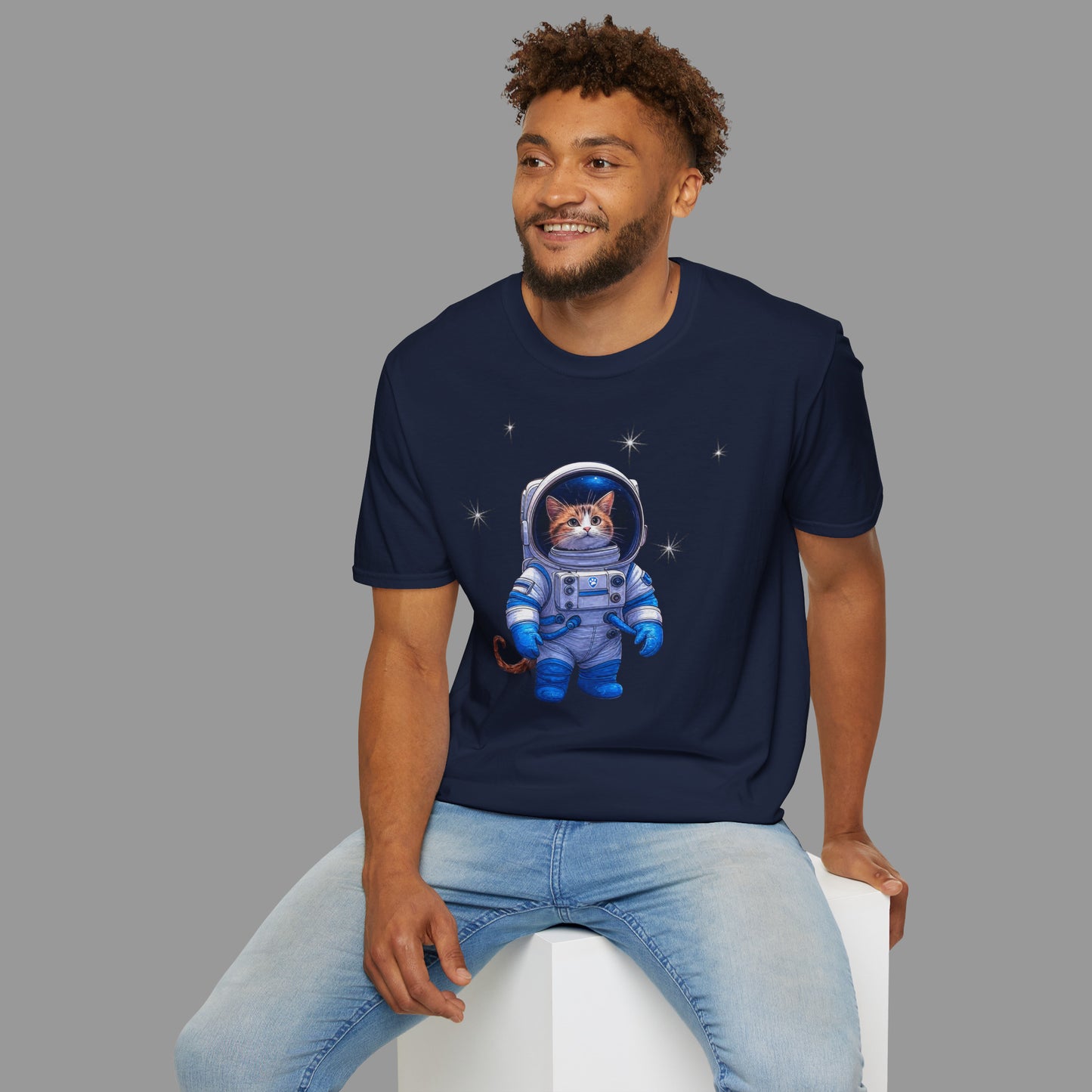 PAWSUPREMACY - Cute Cat Astronaut T Shirt with Stars and Galaxy Space Inspired Graphic Tee for Cat Lovers
